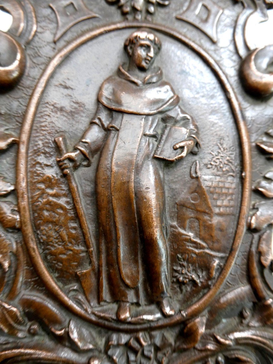 Saint Fiacre, Patron Of Gardeners And Horticulturists, Beautiful Cast Copper Plaque, 19th C