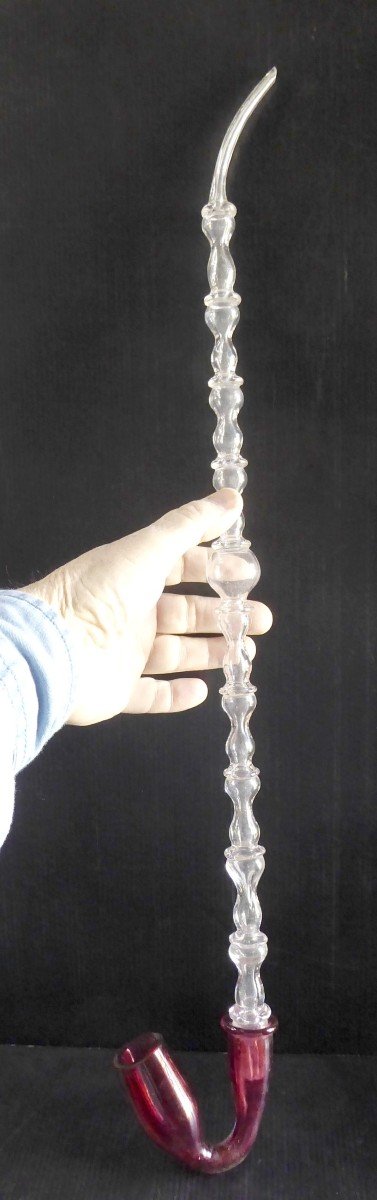 Proantic: Masterpiece Of Glass Blower, 19thc: Long Glass Tobacco Pipe