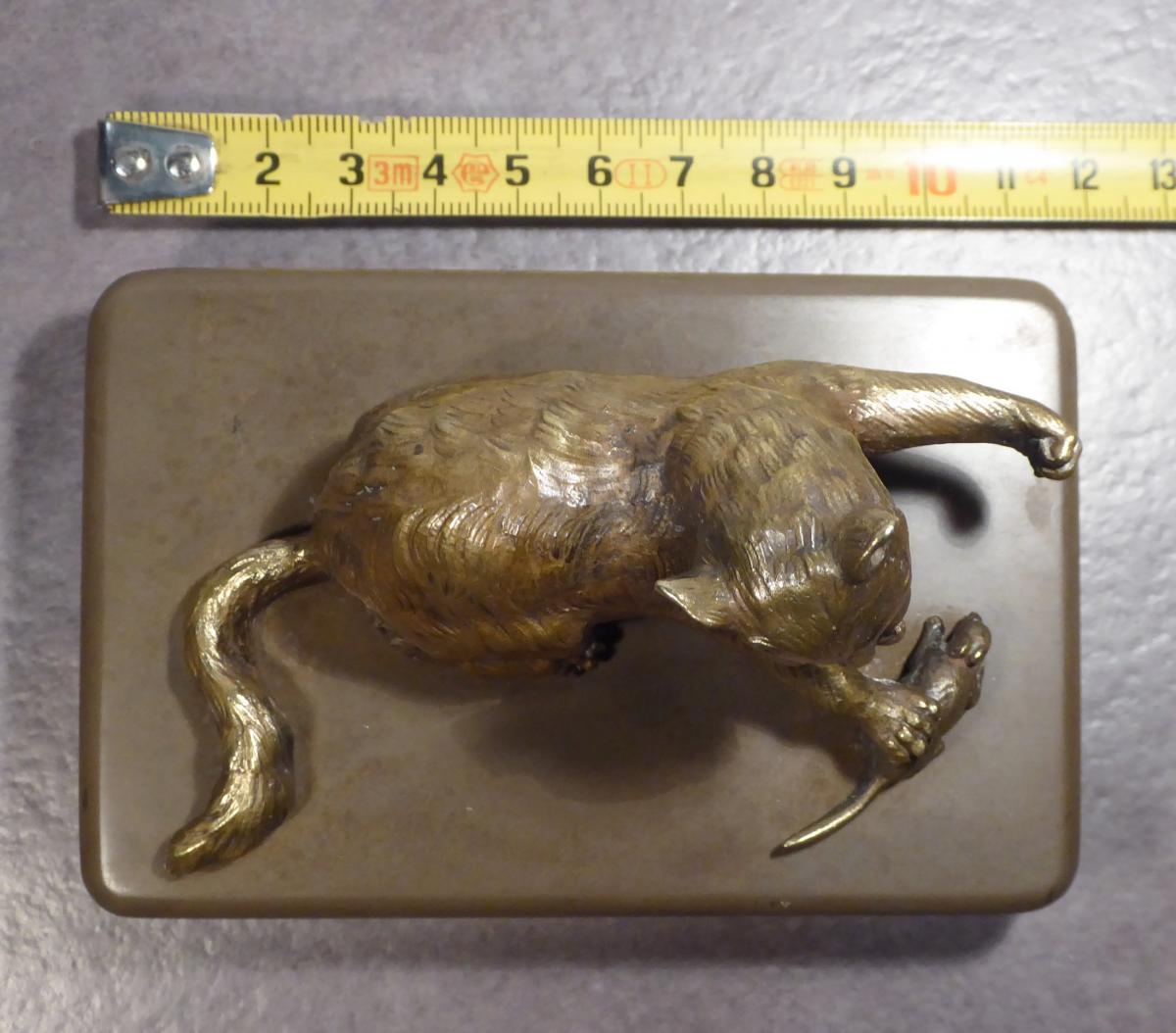 Bronze Toby Cat In Action, Paperweight, Circa 1900, -photo-1