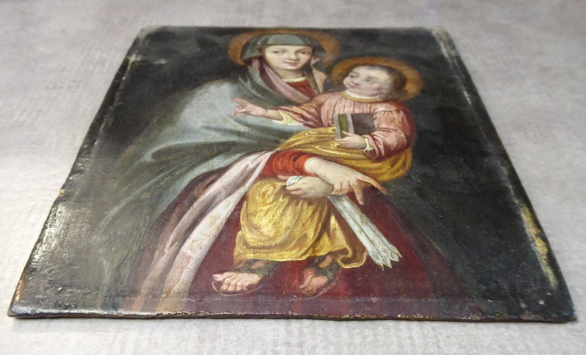 Oil On Oak, Virgin And Child, Beautiful 18th Quality-photo-3