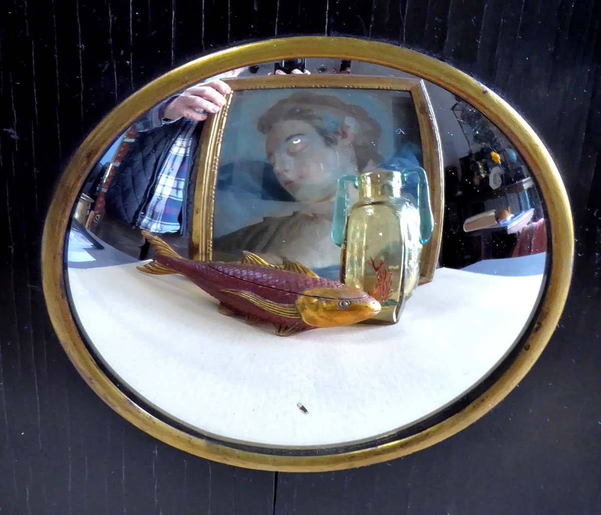 Witch Mirror, Black Wood And Gilt Frame Louis Philippe-photo-3