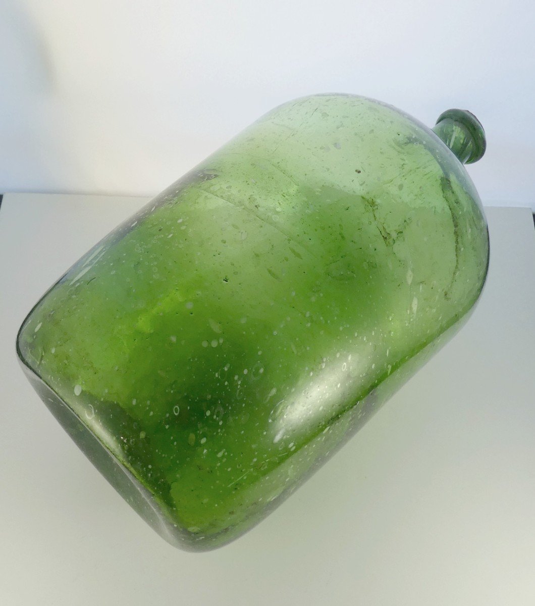 Huge Soft Green Blown White Speckled Bottle, Almost 2 Centuries-photo-1