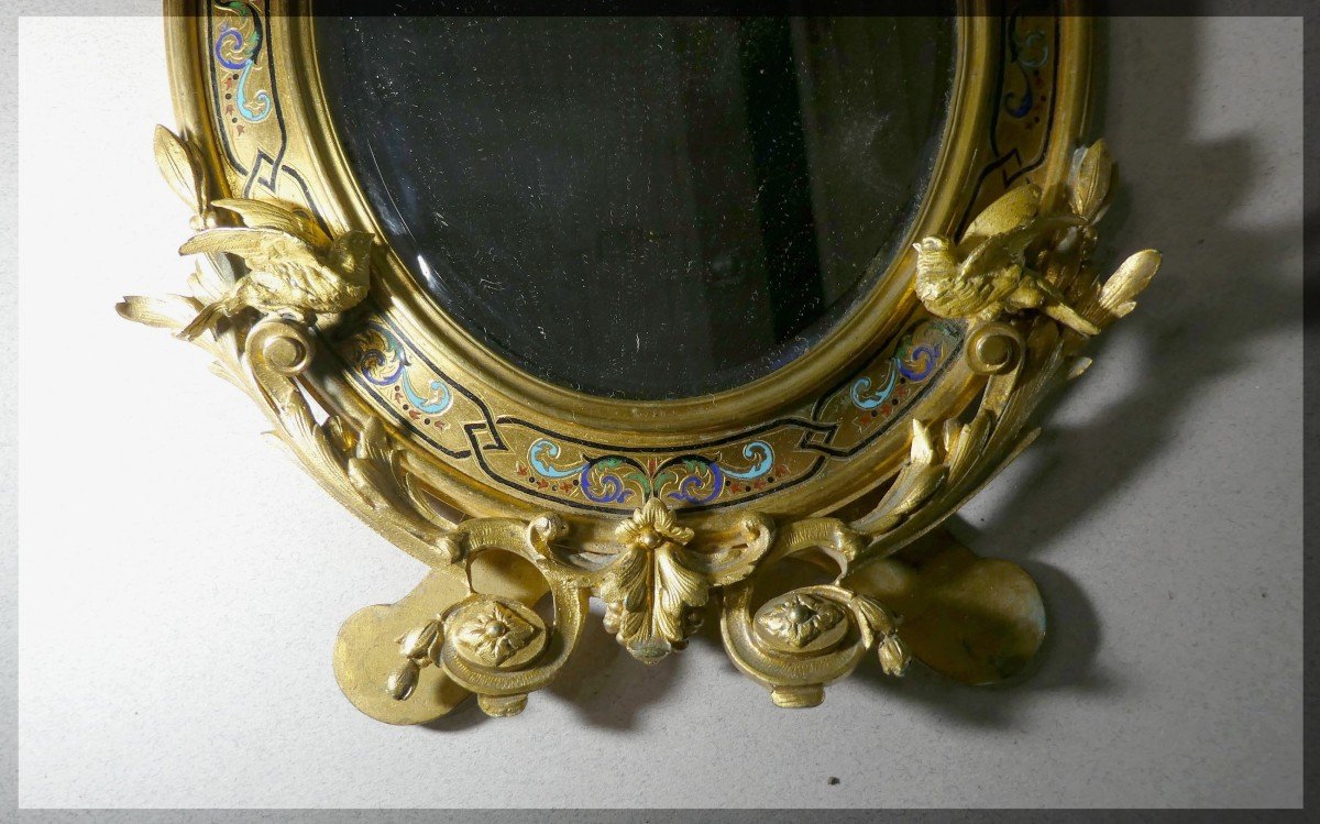 Précieux Miroir De Toilette Biseauté, Ovale, En Bronze émaillé. Époque Napoléon III.  P-A-photo-4
