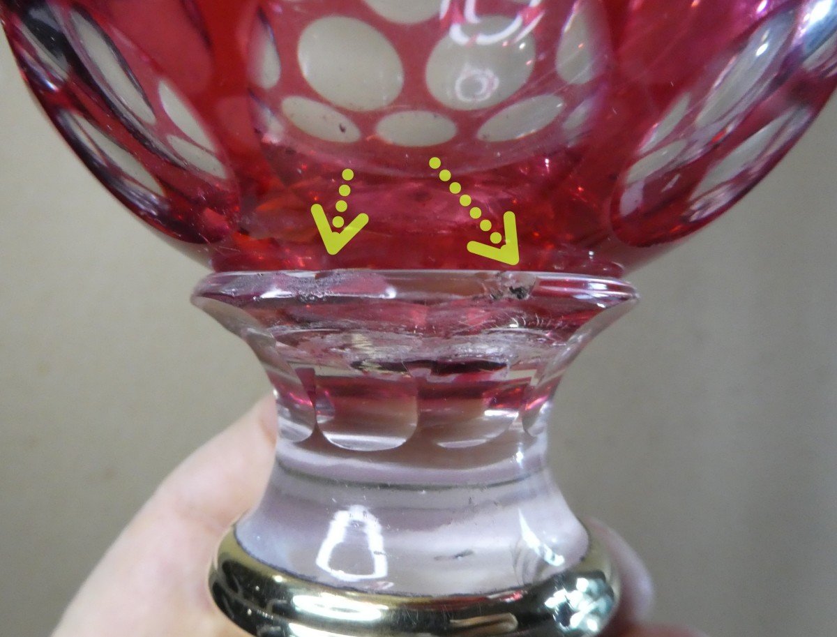 Beautiful Red Staircase Ball, Blown-cut Crystal, 19th Century-photo-1