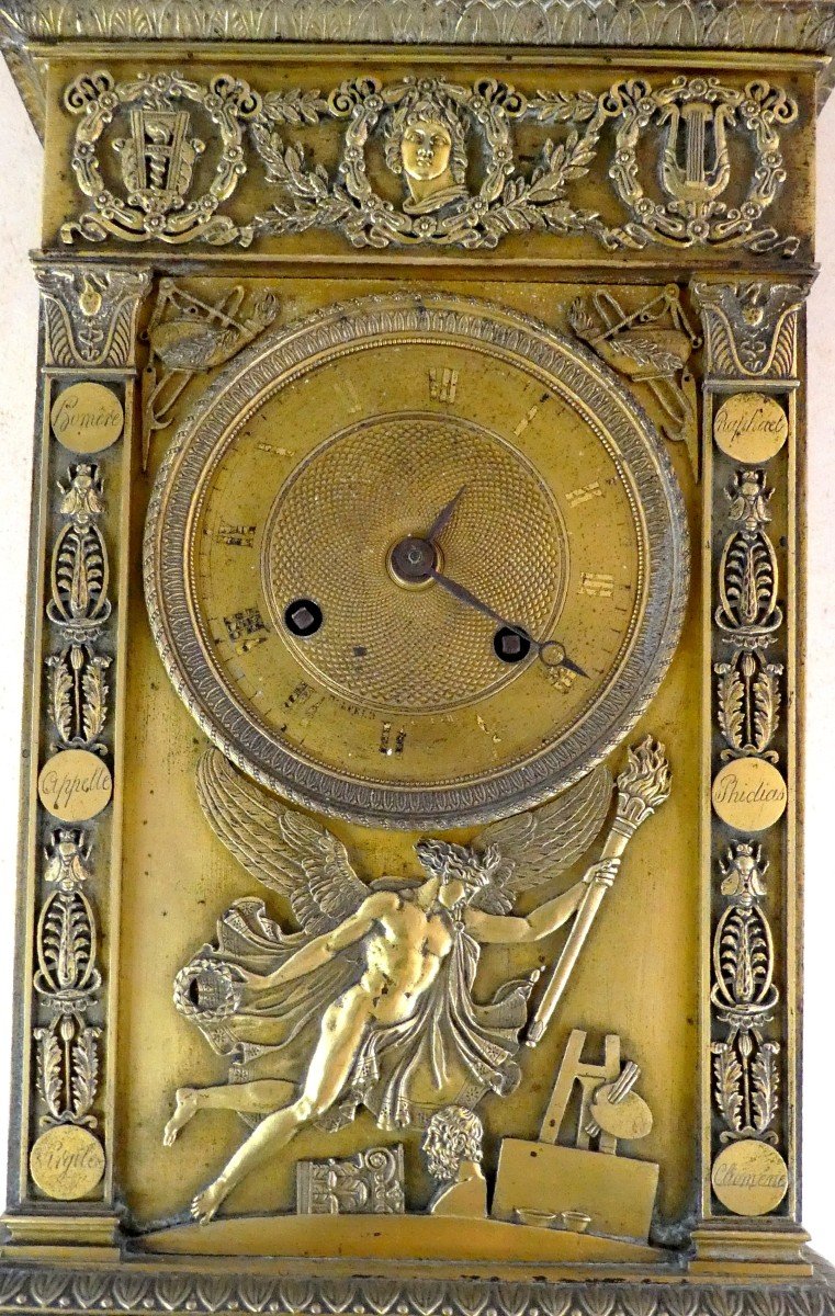 Grande Pendule Bronze Doré, Ier Empire, Aux Arts Antiques-photo-4