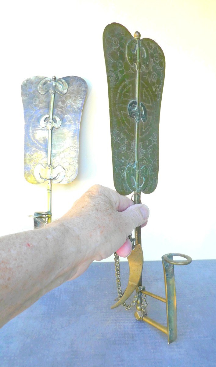 Brass Bat Sconces, With Reflectors, China Or Vietnam, 19th Century-photo-3