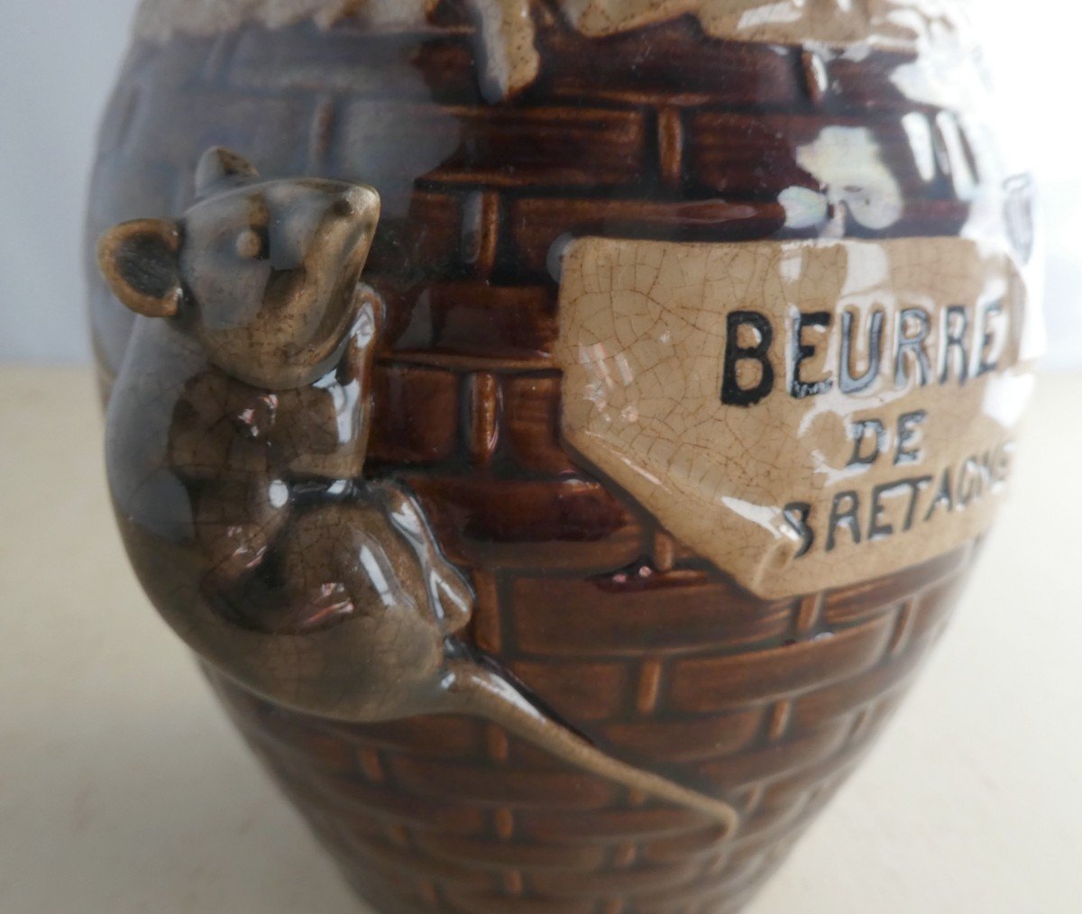 Pot For Appreciated Breton Butter, Sarreguemines Majolica, 19th-photo-2