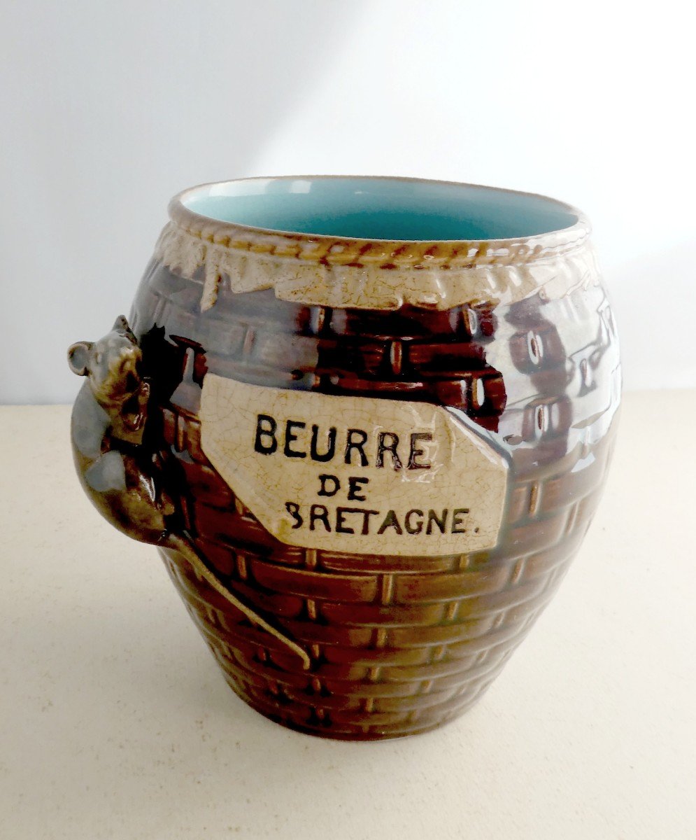 Pot For Appreciated Breton Butter, Sarreguemines Majolica, 19th