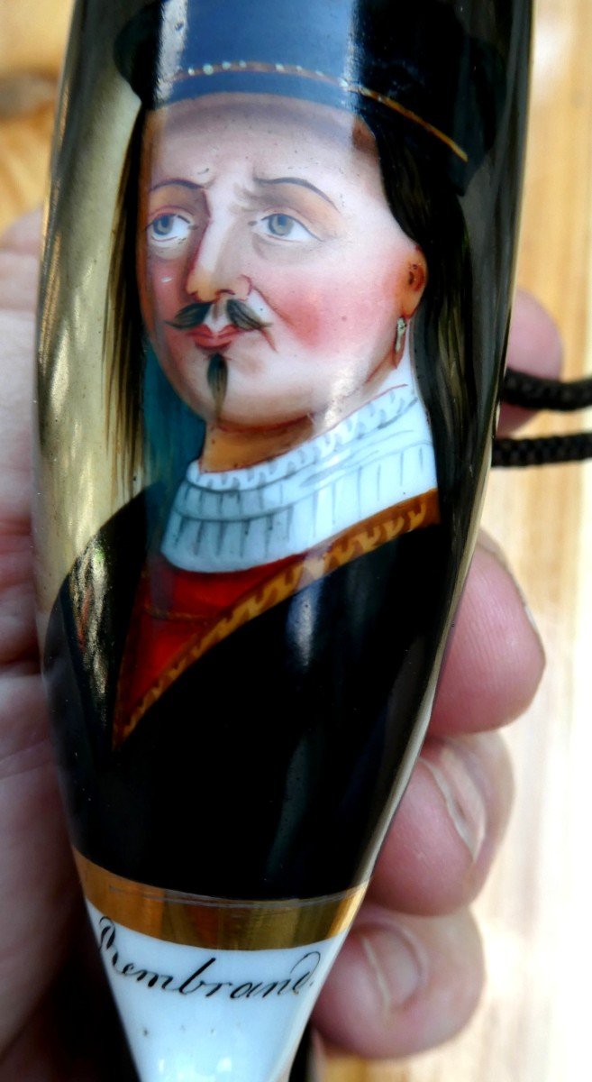 Artist's Pipe, 19th Century Porcelain, With The Portrait Of Rembrandt-photo-2