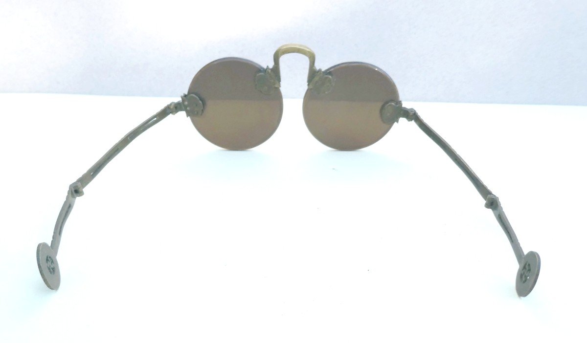 Folding Smoked Specs, Openwork  Brass, China, 19th Century,-photo-1