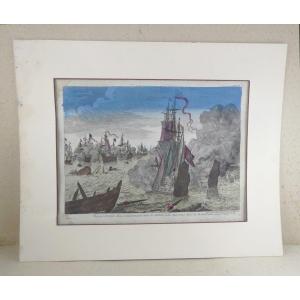 Marine, 18th Century: Watercolor Engraving Malta Order, By Mariette