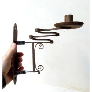 Craftsman's Leaflet Candleholder, Zig-zag, Cut Wrought Iron, 19th Century