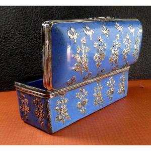 Long Circa 750 Box, Silver Mounted, Rosemary Blue, Saxony Enamels