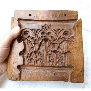 France, 18th Century, Beautiful Carved Wooden Mold For Corinthian Stucco Capital