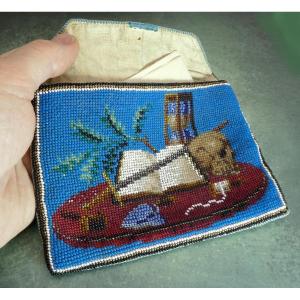 Masonic Beadwork, Pouch And Inscription To Lodge Frederic Le Grand