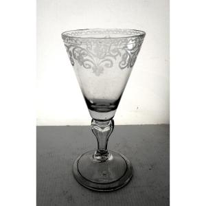 Precious And Large Burgundy Wine Glass, Blown-engraved-cut, 18th Century