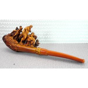 Pipe Masterpiece: Telemachus And Calypso, Meerschaum And Amber, 22.5cm, Vienna, 19th Century, 