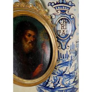 Large Apothecary Jar Of St. Francis Of Paola Convents, Laterza Earthenware, 18th Century, 