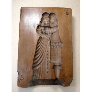 Wooden Mold, Embracing Couple, Louis XIII Period, Signed With Number 4