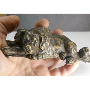 Vienna Bronze, Gilded Stamp Box Dog, Late 19th Century