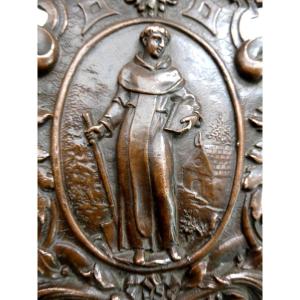 Saint Fiacre, Patron Of Gardeners And Horticulturists, Beautiful Cast Copper Plaque, 19th C