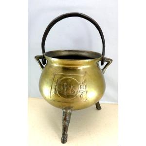 Dated 1617, Beautiful Bronze Tripod Apothecary Cauldron, With Ornate Feet