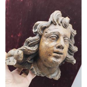 Visage D’archange, Sculpture Sur Bois époque Baroque Français