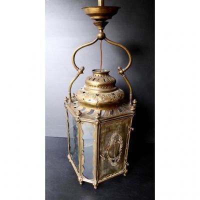 Grande Lanterne Laiton Découpé De Style Louis XV, 19e Siècle..