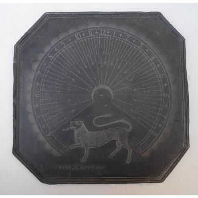  Slate Wall Sundial, Engraved Lion, 19thc Mastery Work