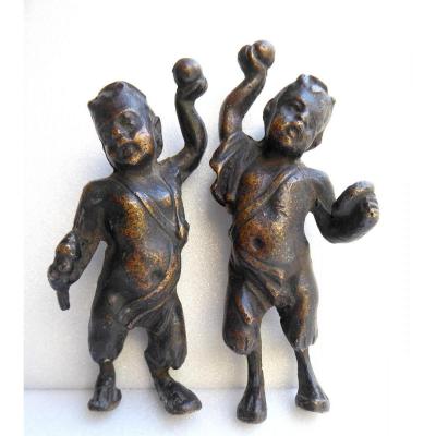 Louis XIV Period: Pair Of Small Faunas, Bronze, Furnishing.