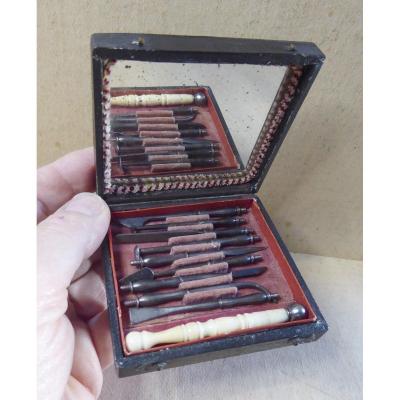Étui De Dentisterie Complet, Vers 1820, Belle Qualité, 10 Instruments,  P-A