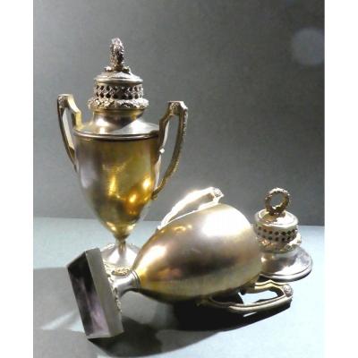 Paire De Pots Pourris De Style Directoire, Bronze Doré, 19e Siècle