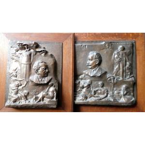 Objets Musée : Les Frères Lumiere, 2 Bronzes Lyonnais De 1923  P-A