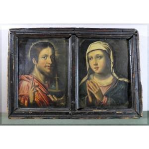Two Saints Portraits Facing Each Other, Haute Epoque Diptych