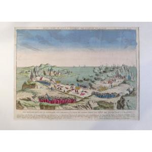 Terre Neuve, 1762, Descente Des Français, Gravure Sur Cuivre, Coloris d'époque