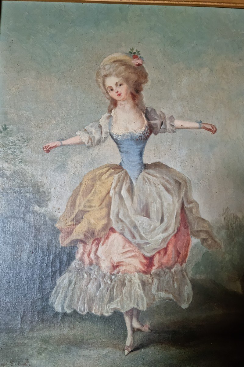 Petit Tableau XIXème  Représentant Une Danseuse d'Après J F Schall -photo-2