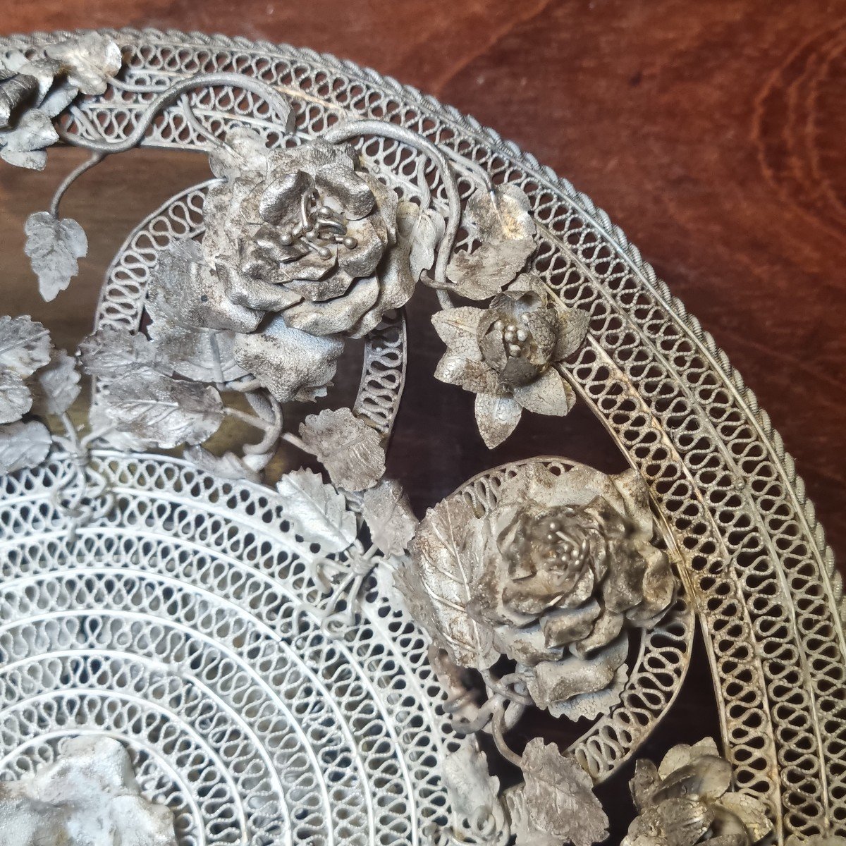 Trash In The Shape Of A Basket In Silver Chiselled With Flowers And Filigree Late Nineteenth Century-photo-2