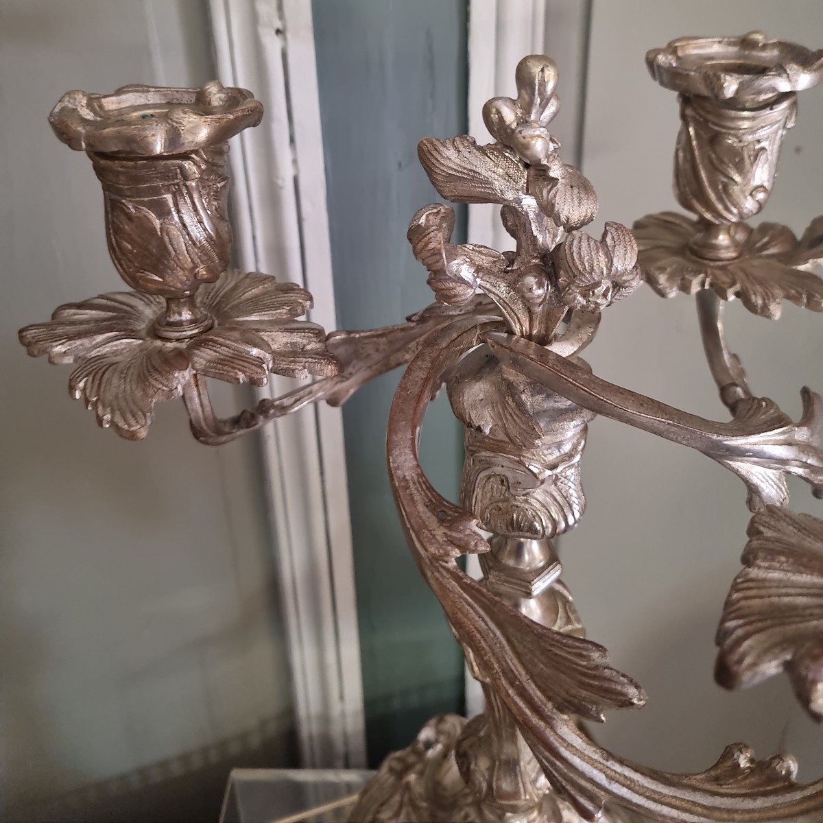 Pair Of Candelabras In Silvered Bronze Louis XV Style-photo-3