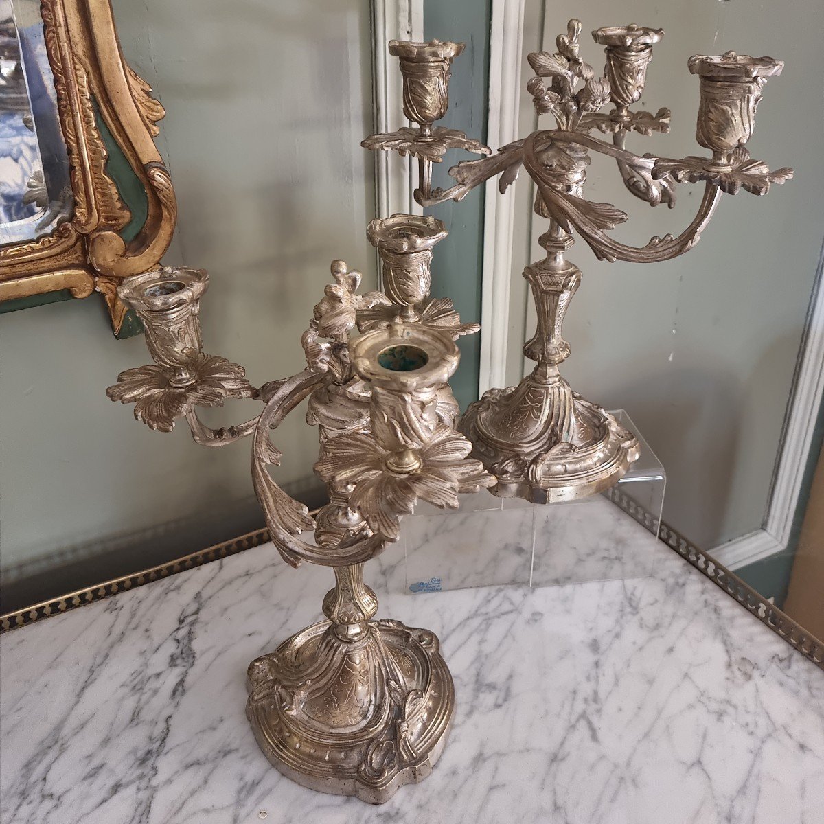 Pair Of Candelabras In Silvered Bronze Louis XV Style