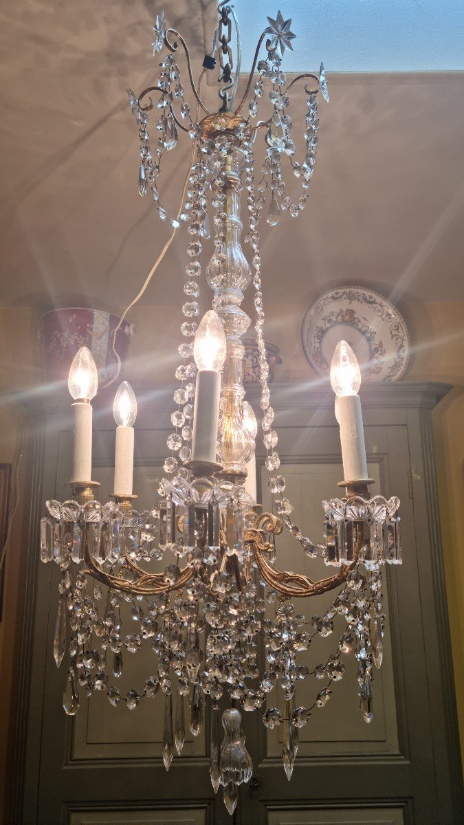 19th Century Bronze And Crystal Chandelier-photo-3