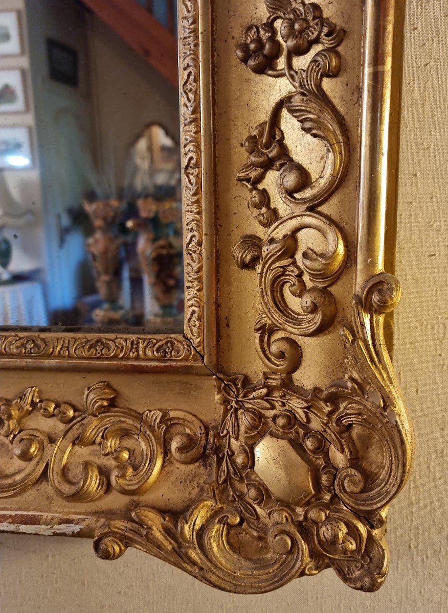 Rectangular Mirror In Golden Wood, Restoration Period-photo-2