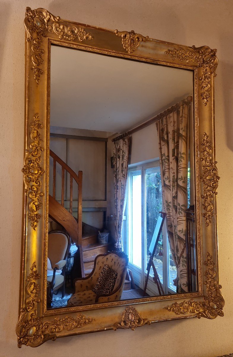 Rectangular Mirror In Golden Wood, Restoration Period-photo-4