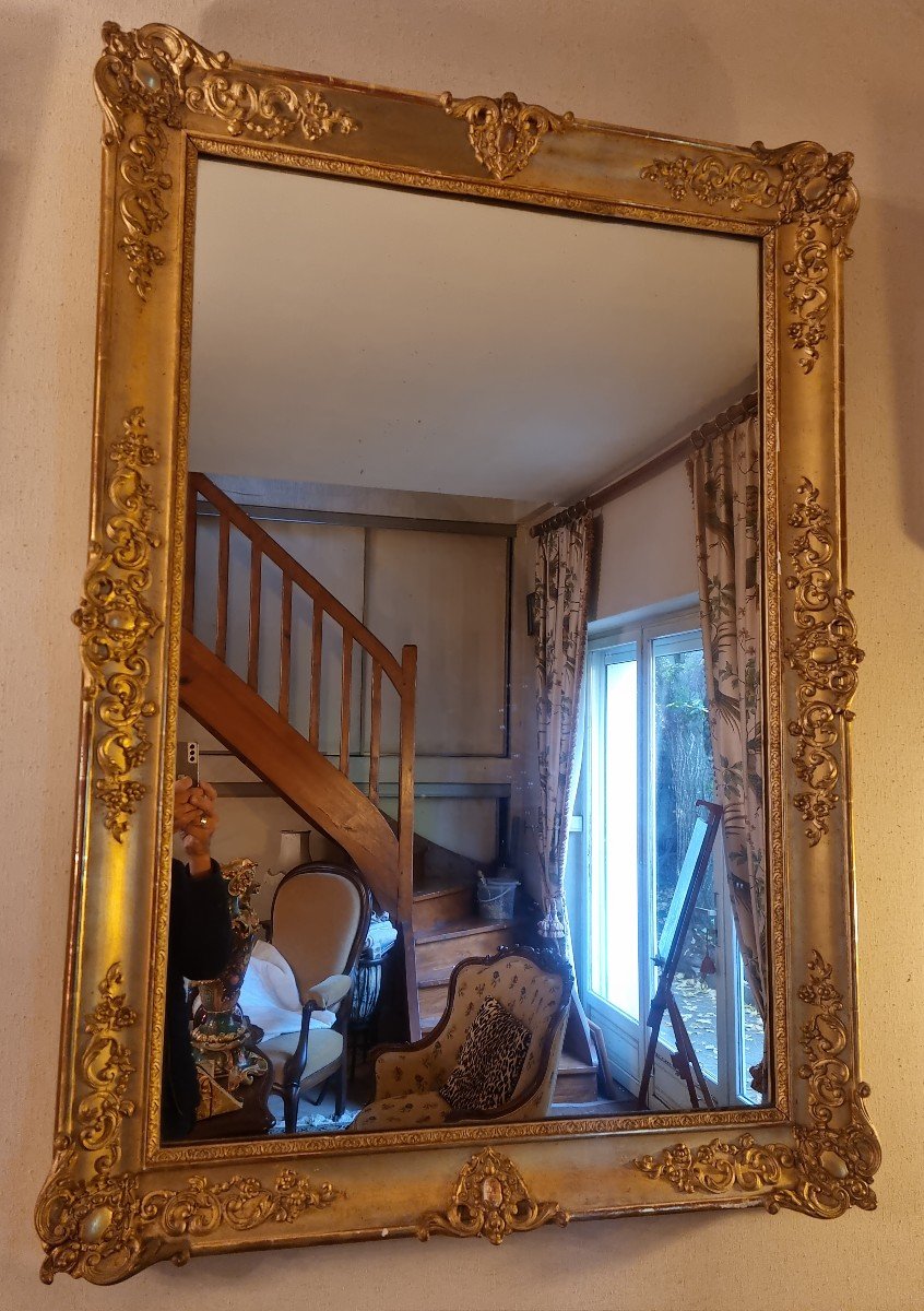 Rectangular Mirror In Golden Wood, Restoration Period