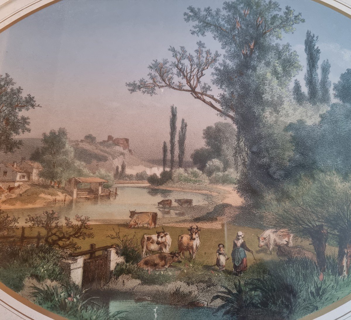 Summer Landscape Lithograph By Louis Emile Dardoize Mid 19th Century-photo-3