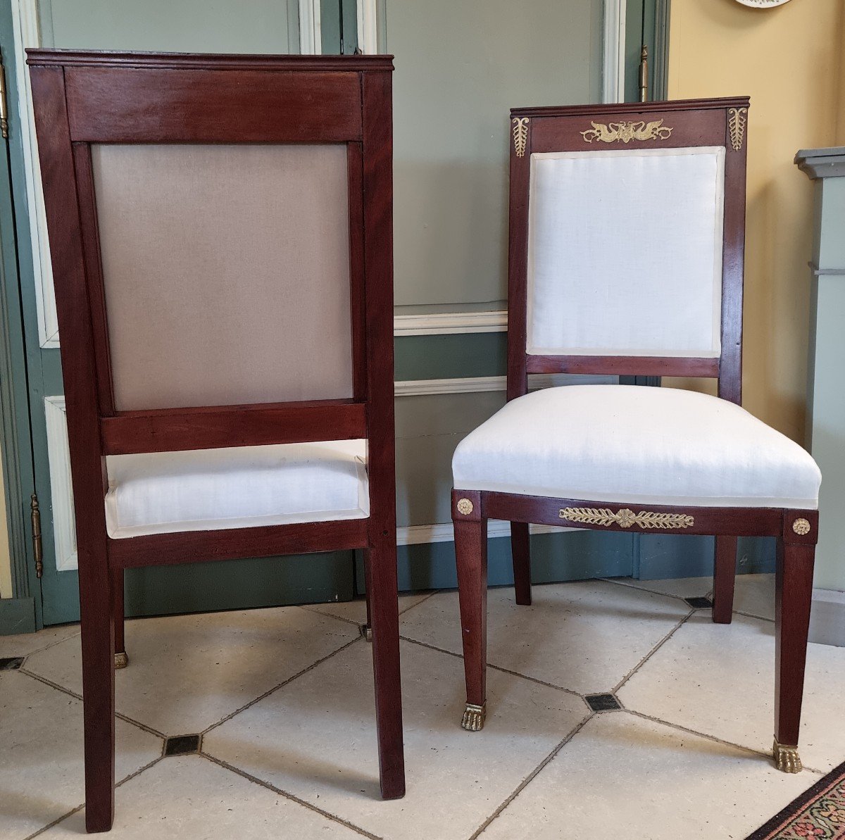 Pair Of Mahogany And Bronze Empire Style Chairs-photo-3