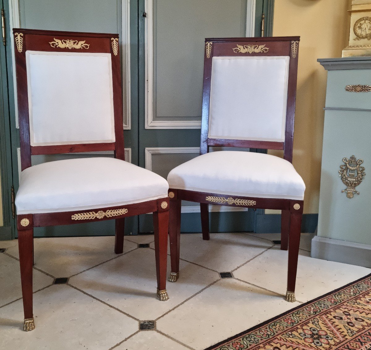 Pair Of Mahogany And Bronze Empire Style Chairs