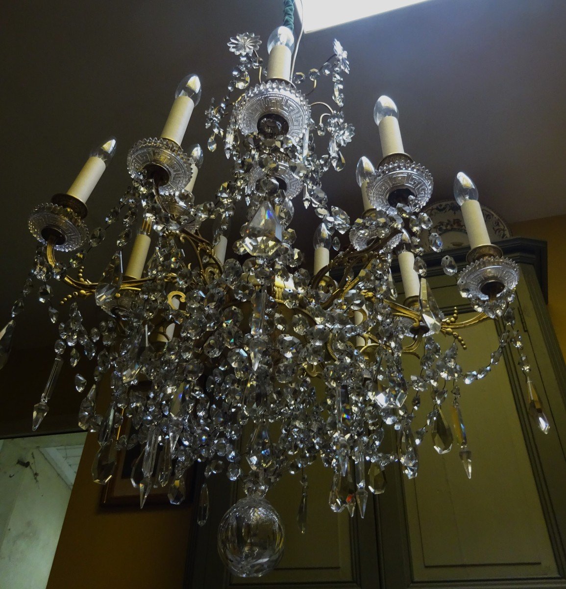 Bronze And Crystal Chandelier 15 Lights Mid 19th Century-photo-2