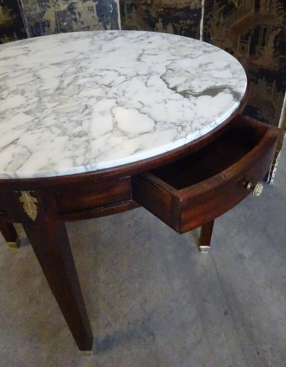 Large Louis XVI Style Mahogany Pedestal Table With Marble Top-photo-3