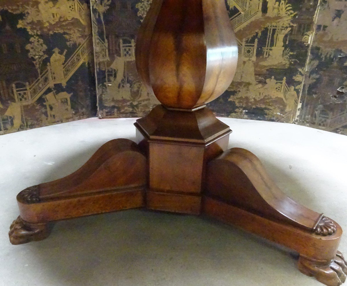 Restoration Period Pedestal Table In Walnut With Marble Top-photo-1