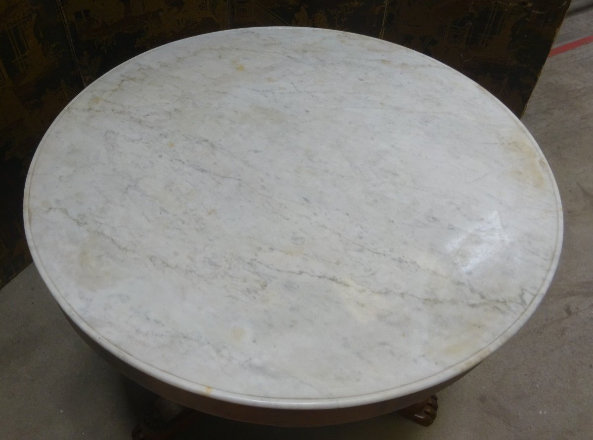 Restoration Period Pedestal Table In Walnut With Marble Top-photo-3